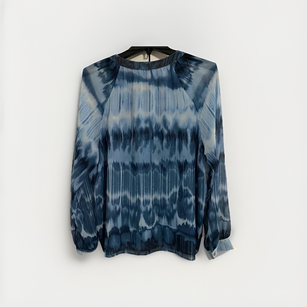 Calvin Klein Women's M Blue Tie-Dye Chiffon Collared Button Front Blouse - Picture 3 of 5